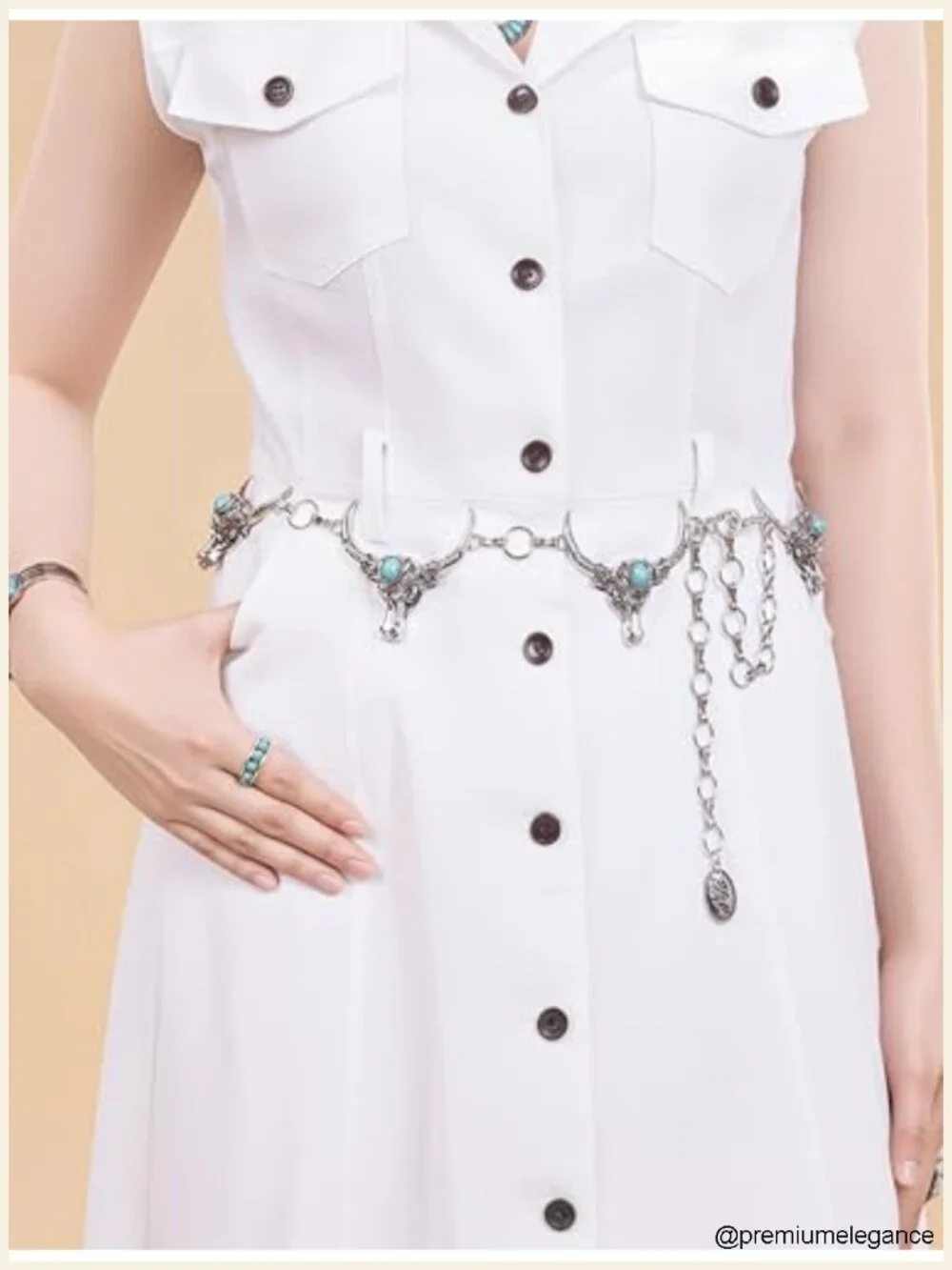 Large Western Concho Metal Belt with Chain for Women Cowgirl Style